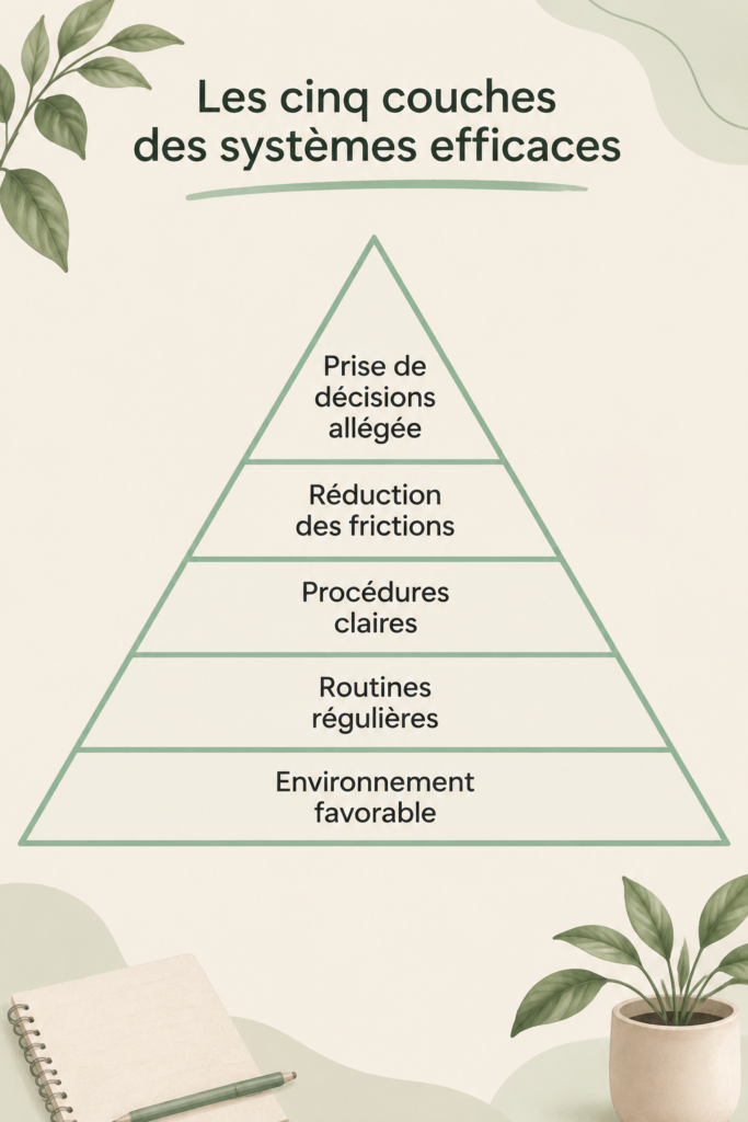 Visuel illustrant les 5 couches d'un système marketing efficace.