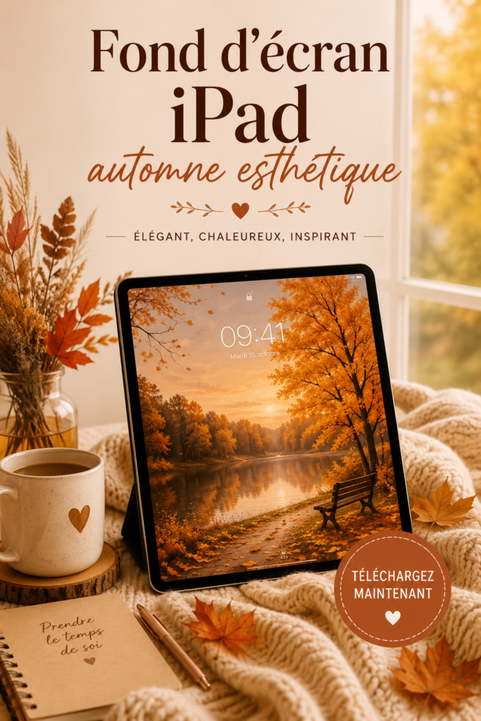 Un iPad affichant un fond d'écran esthétique avec des motifs d'automne.
