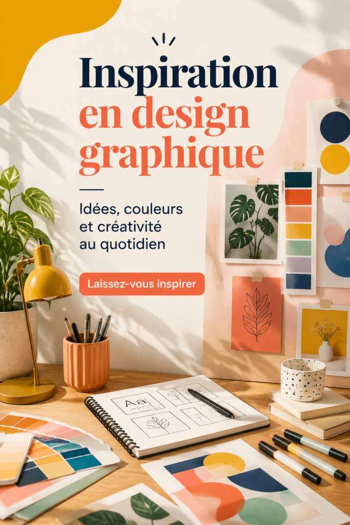 Un tableau d'inspiration design graphique montrant diverses palettes de couleurs et styles