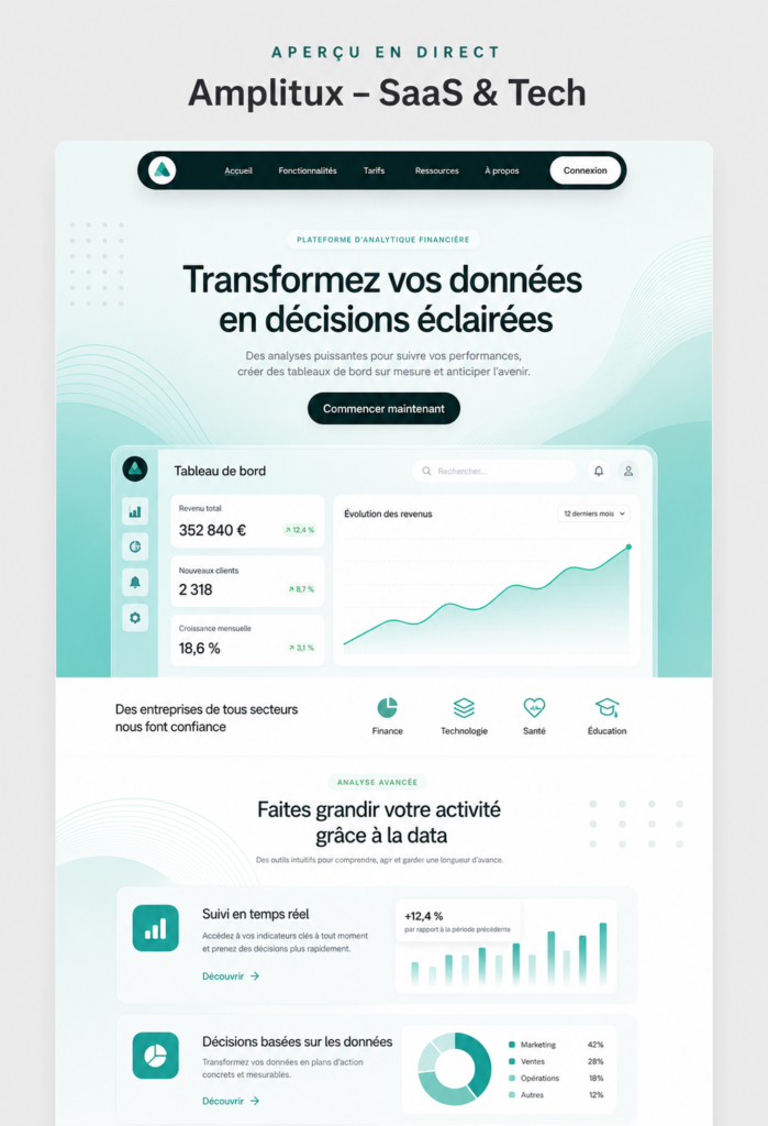 Inspiration pour le design de page d'accueil SaaS avec des éléments graphiques modernes