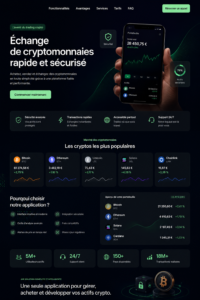 Illustration d'une landing page réussie dans le domaine des cryptomonnaies.