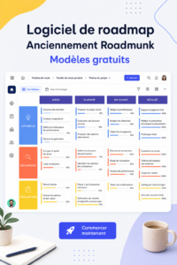 Capture d'écran d'un logiciel de roadmapping affichant des projets et des délais.