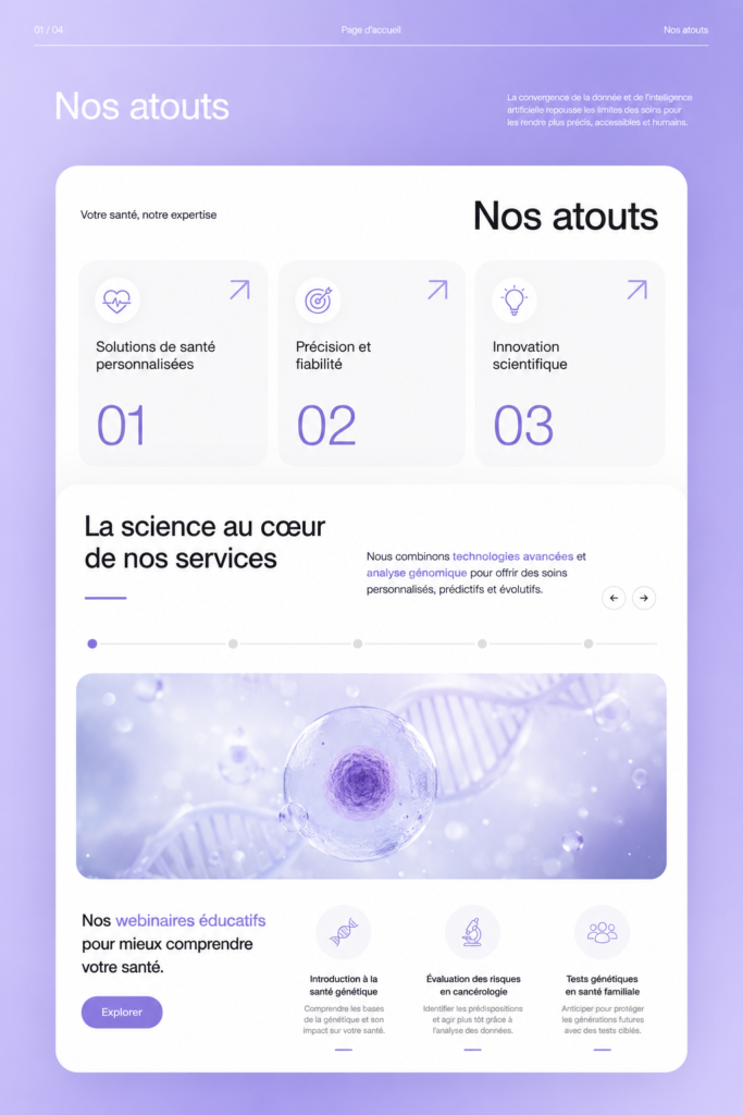 Interface utilisateur de MyDNA, une solution santé alimentée par l'IA.
