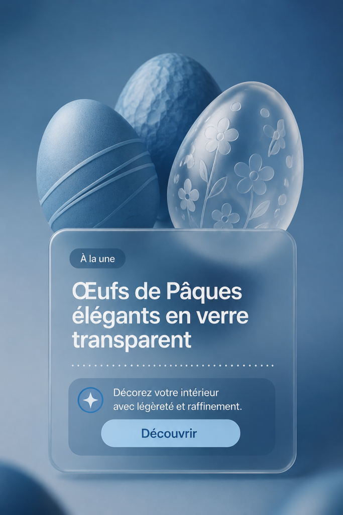Des œufs de Pâques élégants en verre transparent sur une table de fête.