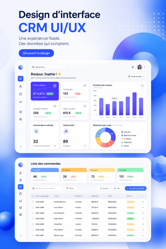 Un écran d’ordinateur affichant un CRM au design convivial et moderne.