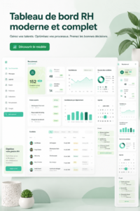 Tableau de bord de gestion RH créé avec un modèle Figma, montrant une interface moderne et fluide.