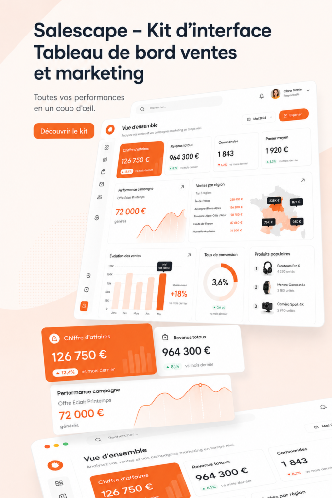 Un tableau de bord marketing moderne illustrant des données de vente
