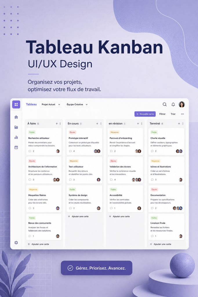 Tableau Kanban illustrant la gestion de projets