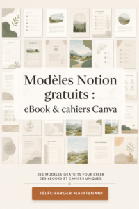 Présentation des templates gratuits Notion pour eBook et workbook en design élégant.