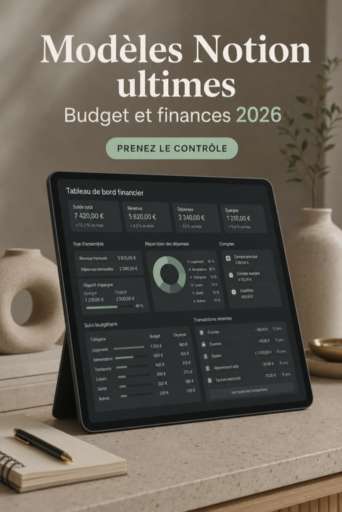 Modèle Notion pour la gestion de budget personnalisé.