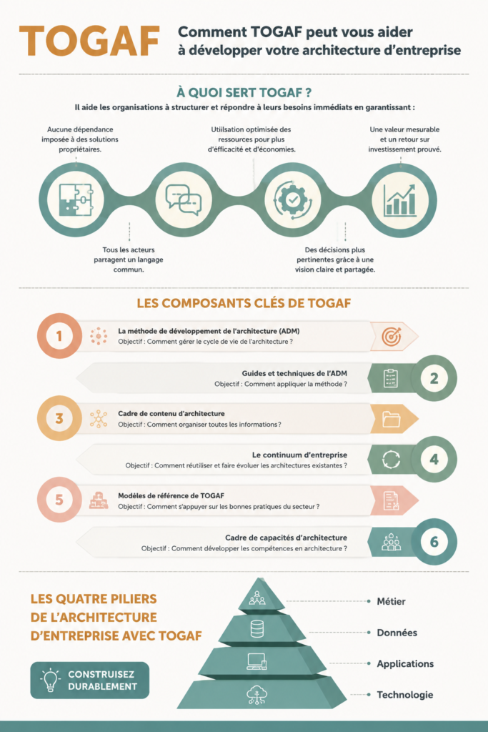 Illustration montrant les principes de TOGAF dans une architecture d'entreprise moderne.