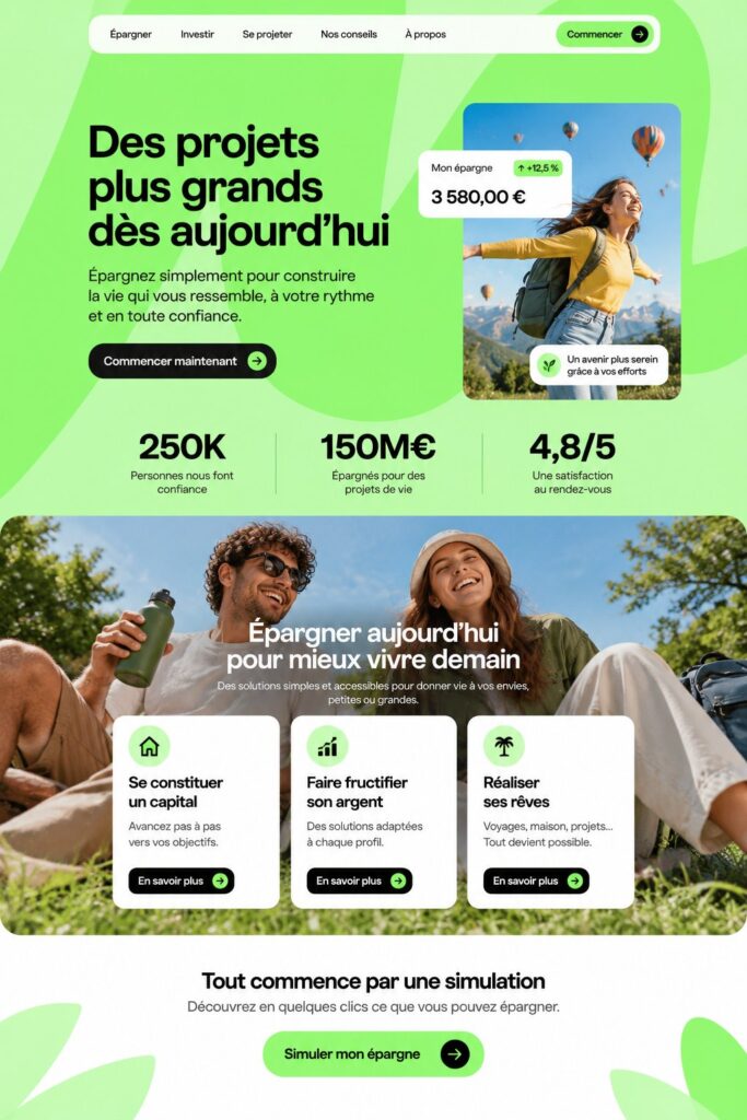 Exemple d'un site web coloré et moderne illustrant l'utilisation de couleurs vives dans le design.