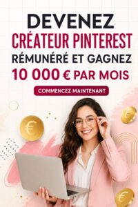 Une femme souriante travaillant sur son ordinateur, explorant Pinterest pour des opportunités de revenus.
