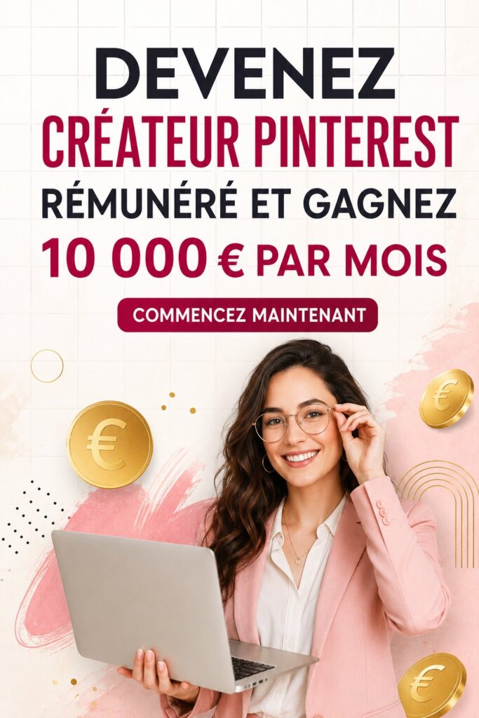 Une femme souriante travaillant sur son ordinateur, explorant Pinterest pour des opportunités de revenus.