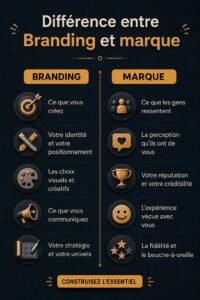 Femme d'affaires réfléchissant à sa stratégie de branding et d'image de marque.