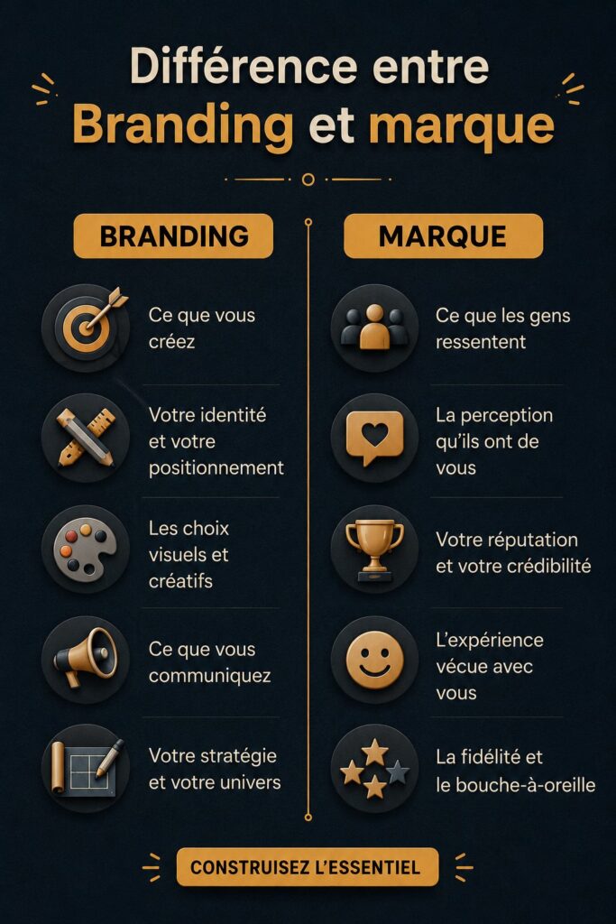 Femme d'affaires réfléchissant à sa stratégie de branding et d'image de marque.