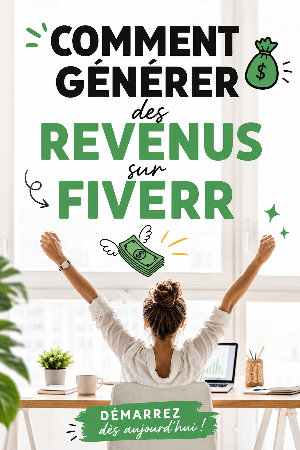 Femme souriante travaillant sur un ordinateur portable pour gagner de l'argent sur Fiverr