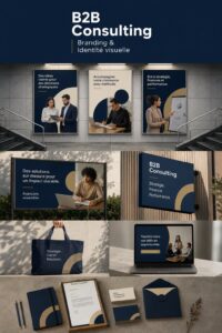 Une femme créative travaillant sur l'identité visuelle de son entreprise B2B avec un logo bien conçu.