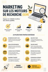 Femme utilisant des outils de marketing digital pour le SEM.