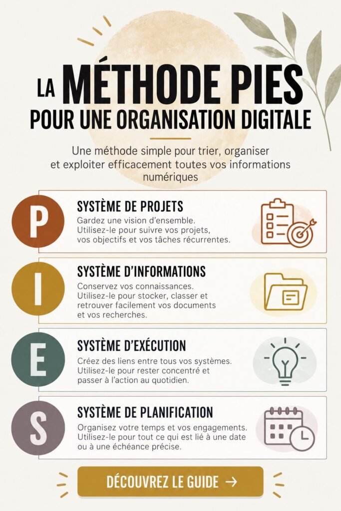 Illustration de la méthode PIES pour une meilleure organisation digitale