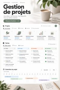 Screenshot d'un modèle Notion pour la gestion de projet.