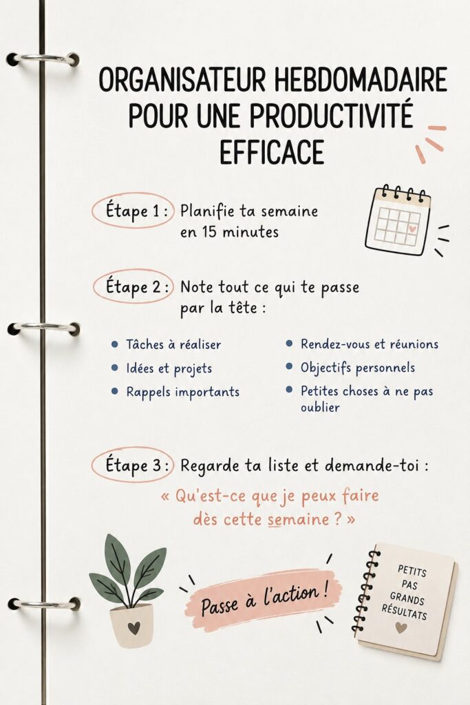 Femme utilisant un agenda pour organiser sa semaine, symbolisant la productivité