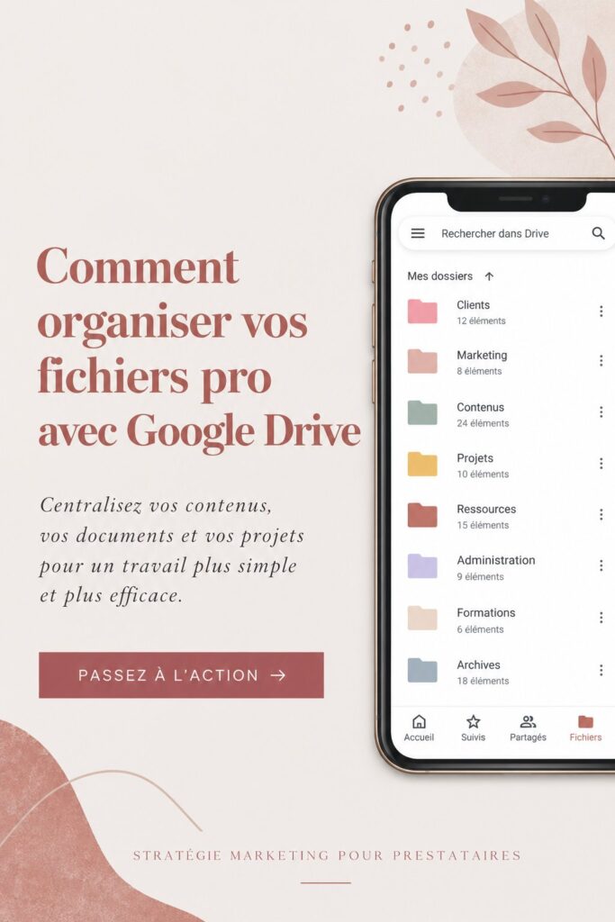 Illustration d'un écran d'ordinateur avec Google Drive affiché, montrant des fichiers organisés