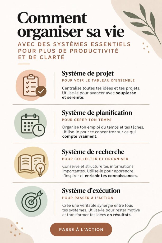Femme souriante organisant son espace de travail avec des systèmes pratiques pour améliorer sa productivité.