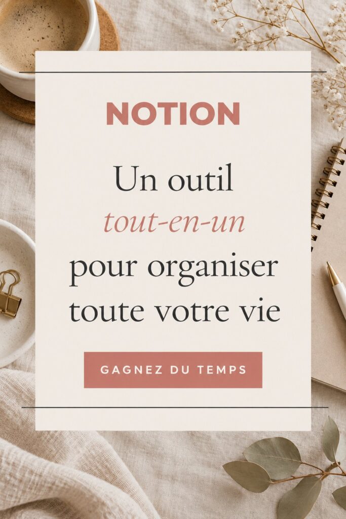 Interface de Notion montrant un tableau de bord organisé pour la gestion du temps et des projets.