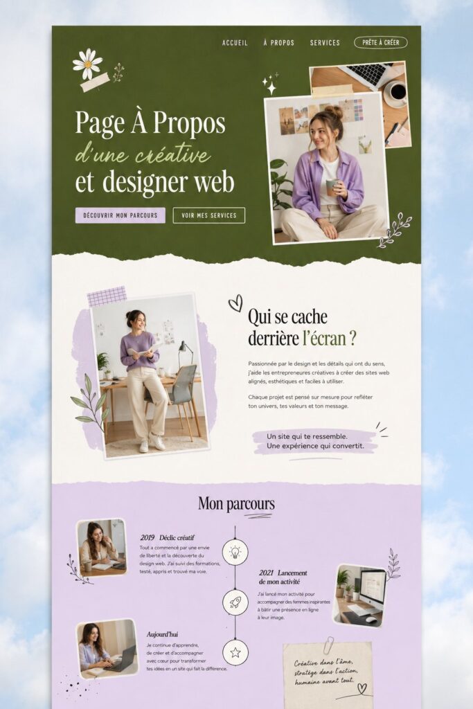 Exemple de page À propos engageante pour un studio créatif.