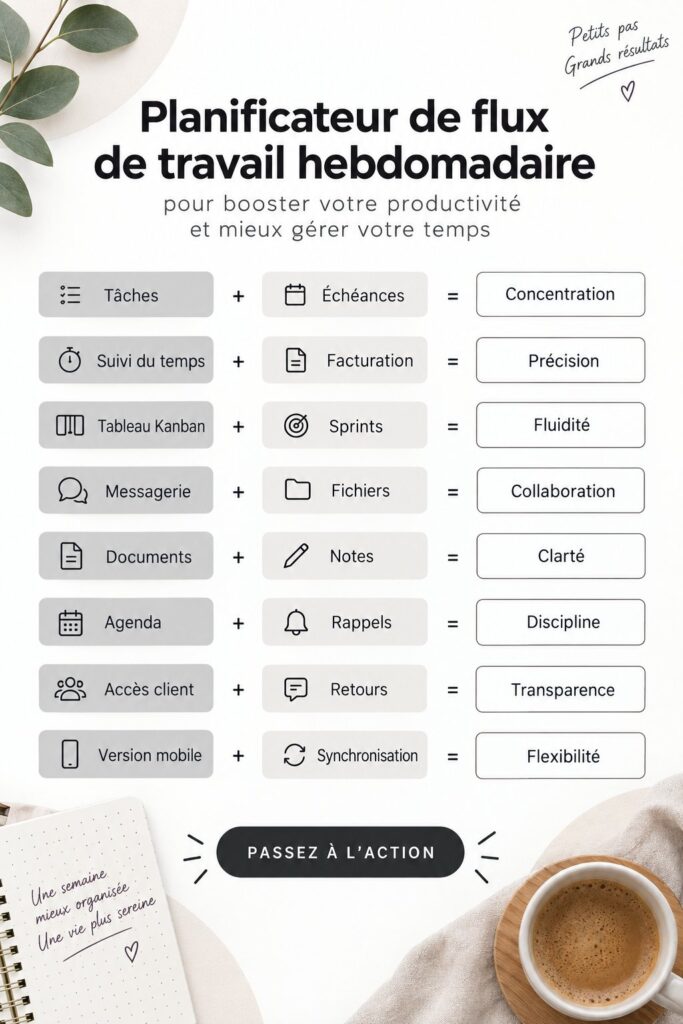 Femme utilisant un planificateur hebdomadaire pour organiser son temps et améliorer sa productivité.