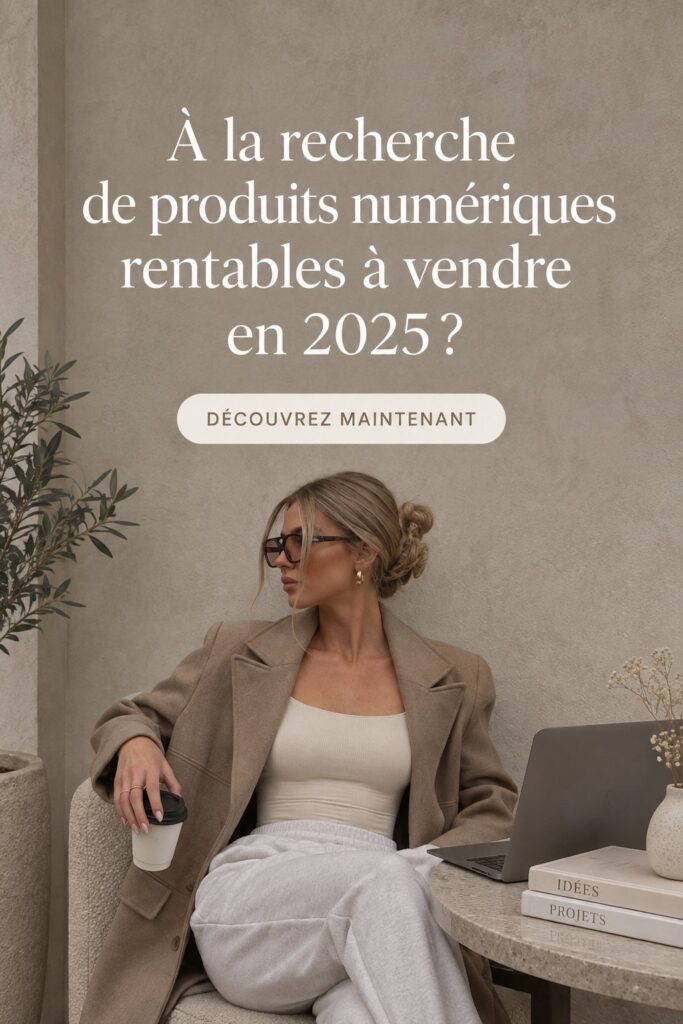 Femme réfléchissant à des idées de produits numériques à vendre en 2025.
