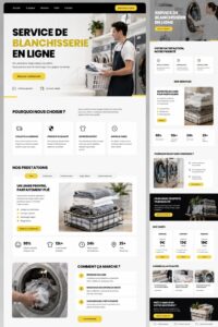 Capture d'écran d'un site web moderne pour un service de blanchisserie, mettant en avant des services de lavage.