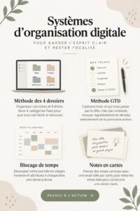 Femme utilisant un système d'organisation digitale sur son ordinateur, illustrant le thème de la concentration