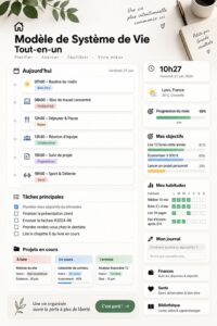 Personne utilisant un tableau de bord Notion sur son ordinateur pour organiser ses tâches.