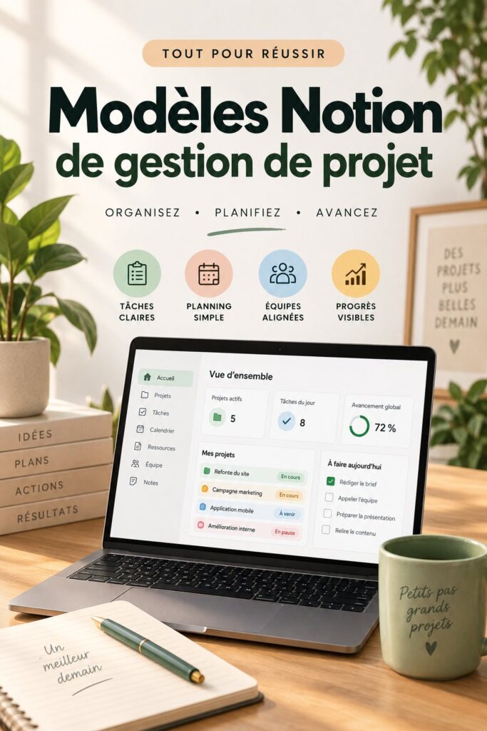 Un écran d'ordinateur affichant des templates Notion pour la gestion de projets.