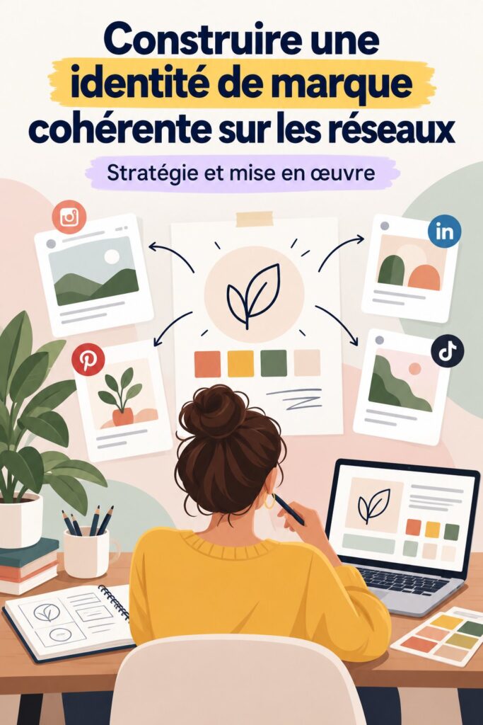 Image illustrant une identité de marque cohérente sur les réseaux sociaux avec des éléments visuels harmonisés.