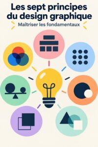 Une palette de couleurs et des outils graphiques illustrant les éléments clés du design.