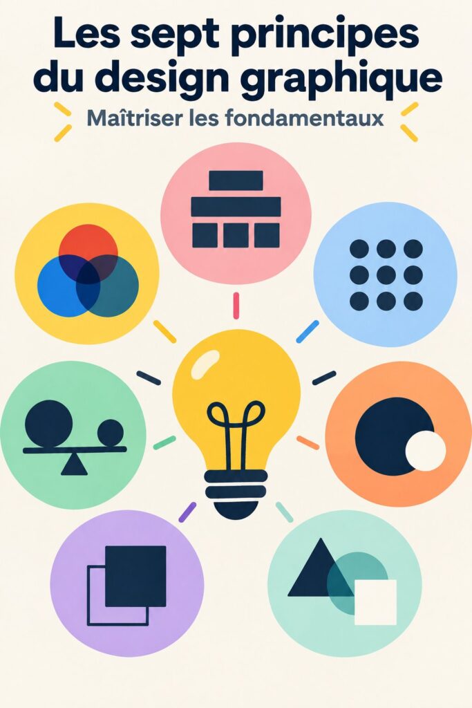 Une palette de couleurs et des outils graphiques illustrant les éléments clés du design.