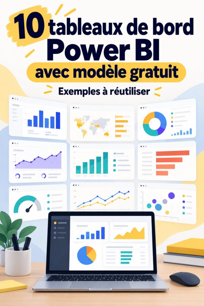 Tableau de bord Power BI avec des graphiques colorés et des données claires.
