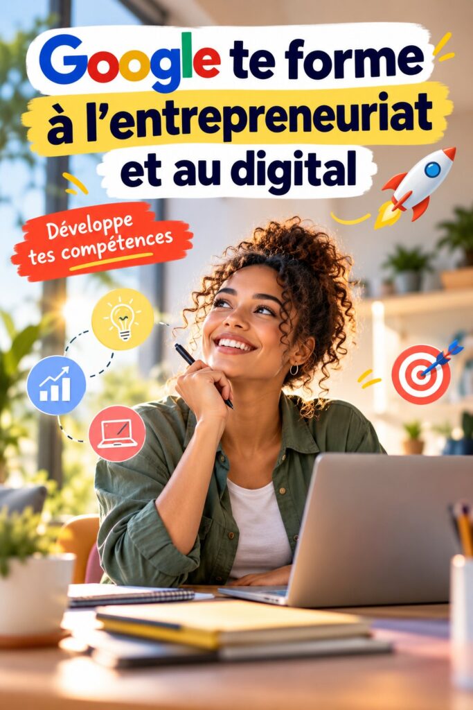 Femme entrepreneuse utilisant des outils numériques pour son entreprise, inspirée par des formations Google.