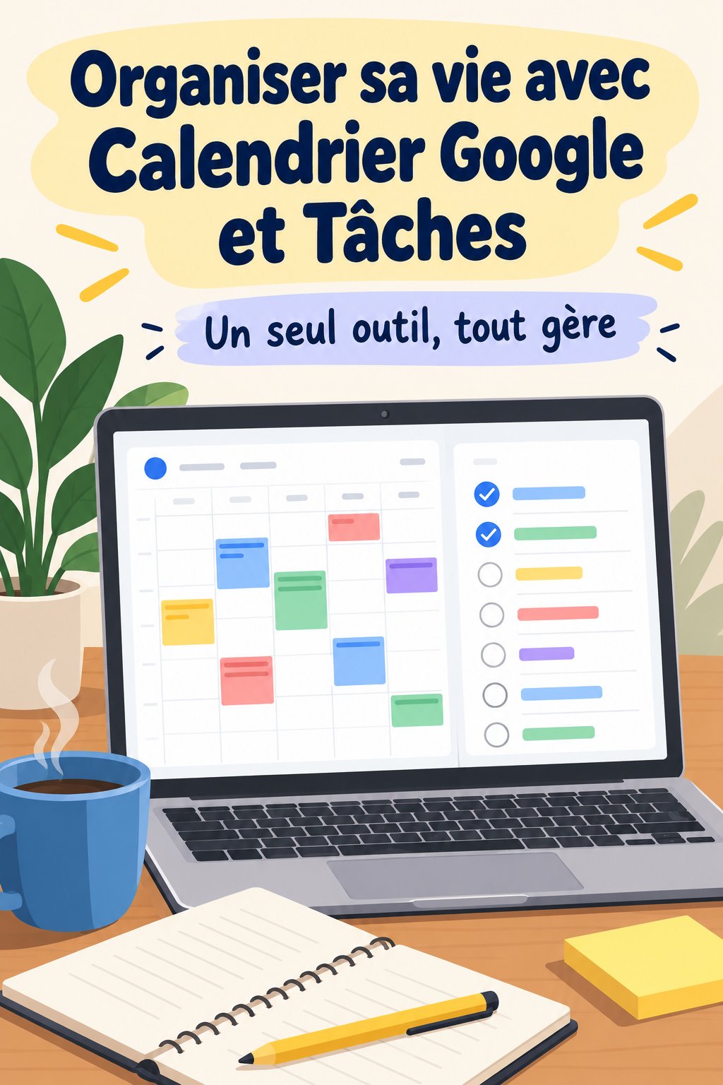 Capture d'écran de l'interface de Google Calendar et Google Tasks sur un smartphone.