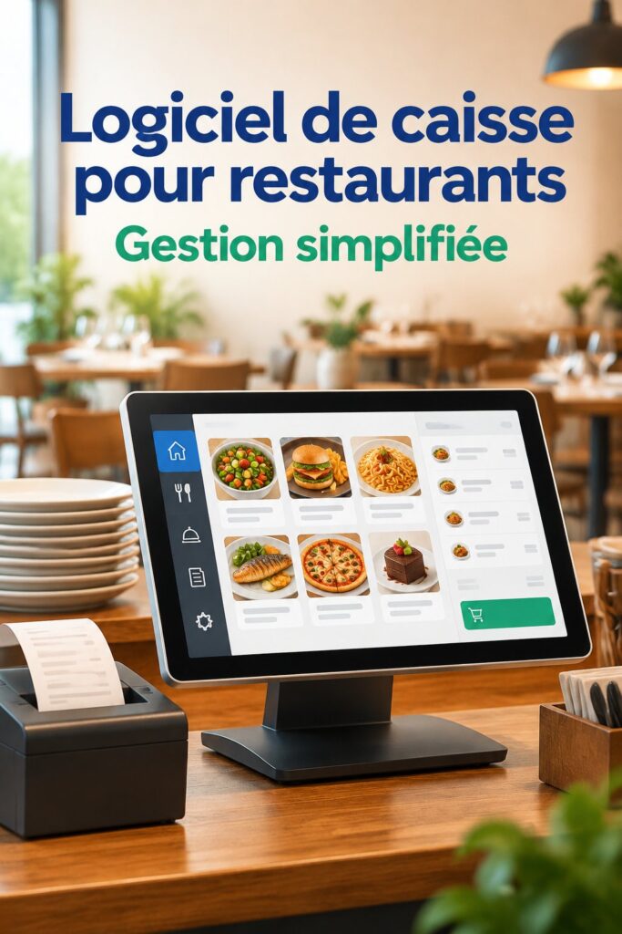 Système de caisse moderne dans un restaurant, affichant des ventes sur un écran digital