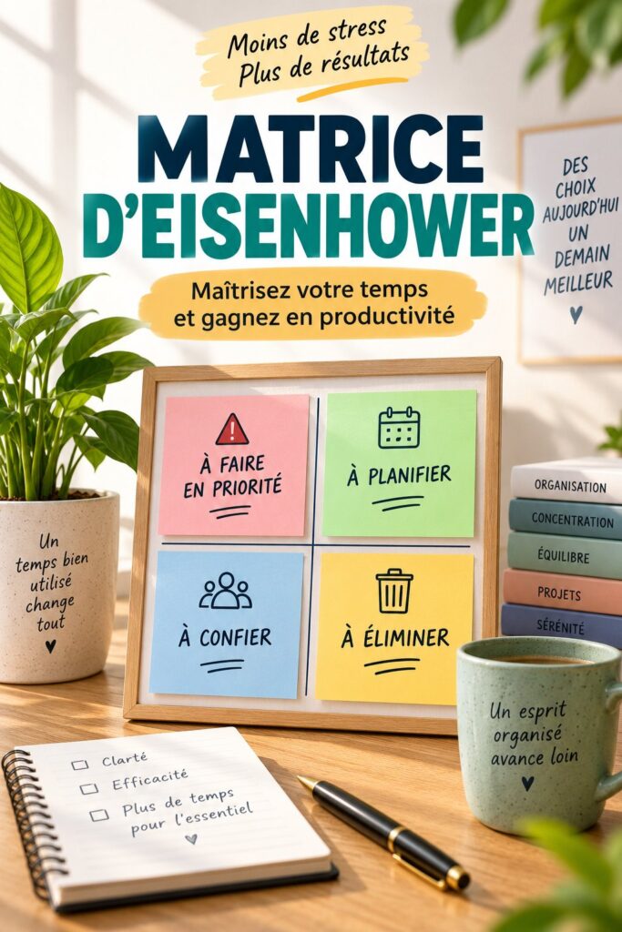 Illustration de la matrice d'Eisenhower représentant les quatre quadrants de gestion du temps
