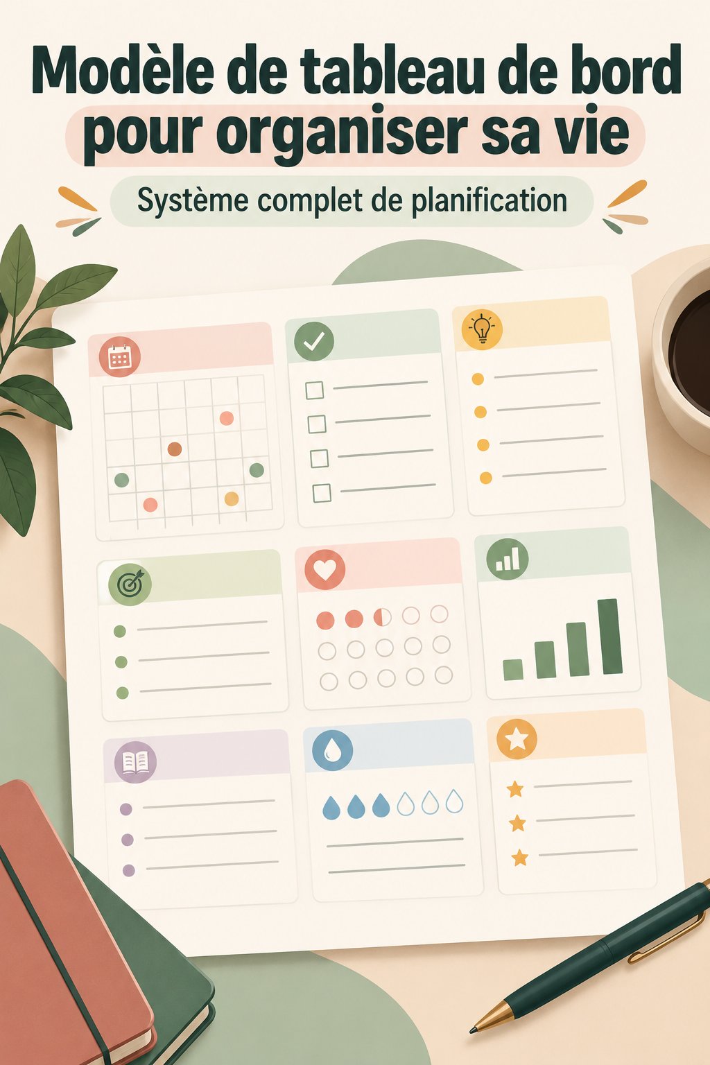 Capture d'écran d'un tableau de bord Notion bien organisé pour la gestion de la vie quotidienne.