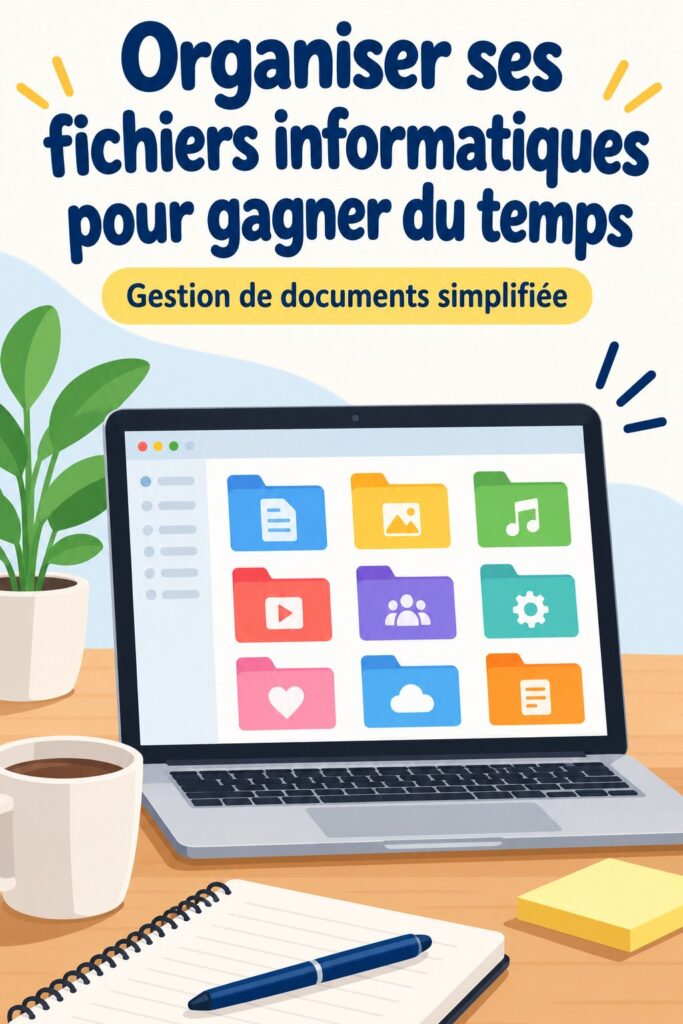 Système d'organisation de fichiers sur un bureau avec des dossiers bien rangés.