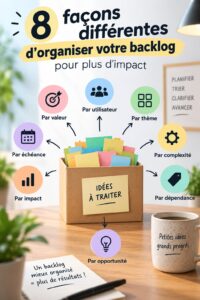 Femme organisant son backlog sur un ordinateur, représentant une gestion efficace de projet.