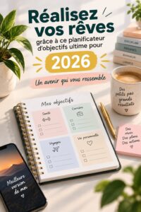 Une femme utilisant un outil de suivi des objectifs pour planifier son année 2025.