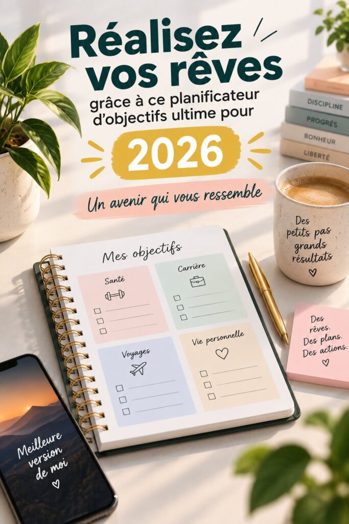 Une femme utilisant un outil de suivi des objectifs pour planifier son année 2025.