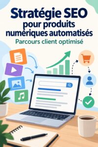 Un écran d'ordinateur affichant un parcours client automatisé pour un produit digital.